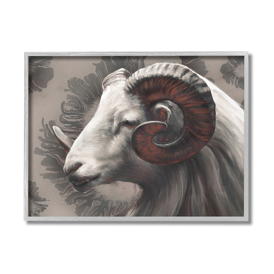 Stupell Industries Big Horn Ram Portrait Abstract Grey Pattern Ziwei Li Framed 20-in H x 16-in W Abstract Print in Off-White | AC-745-GFF-16X20