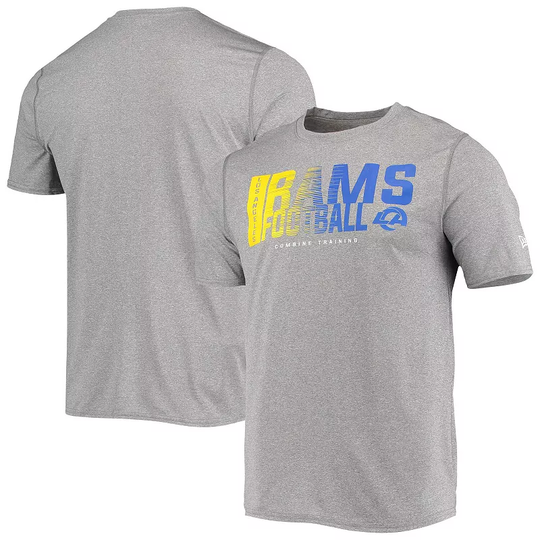 Men's New Era Heathered Gray Los Angeles Rams Combine Authentic Game On T-Shirt, Size: Medium, Grey