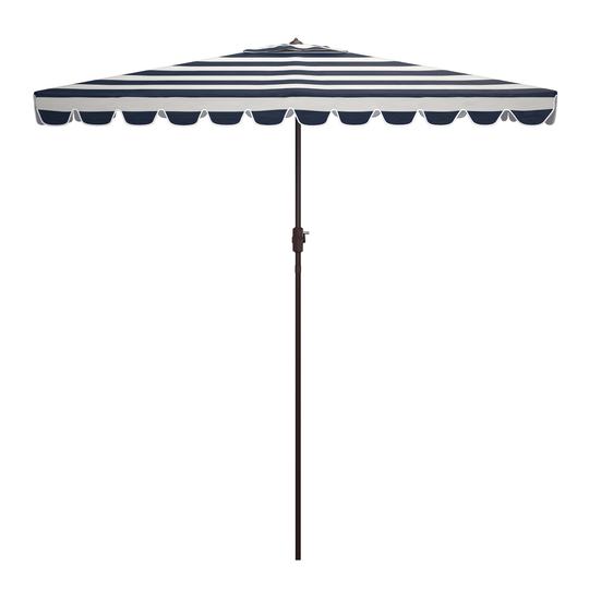 Rectangular Striped Scalloped Tilting Patio Umbrella: Blue/White - Fabric by World Market