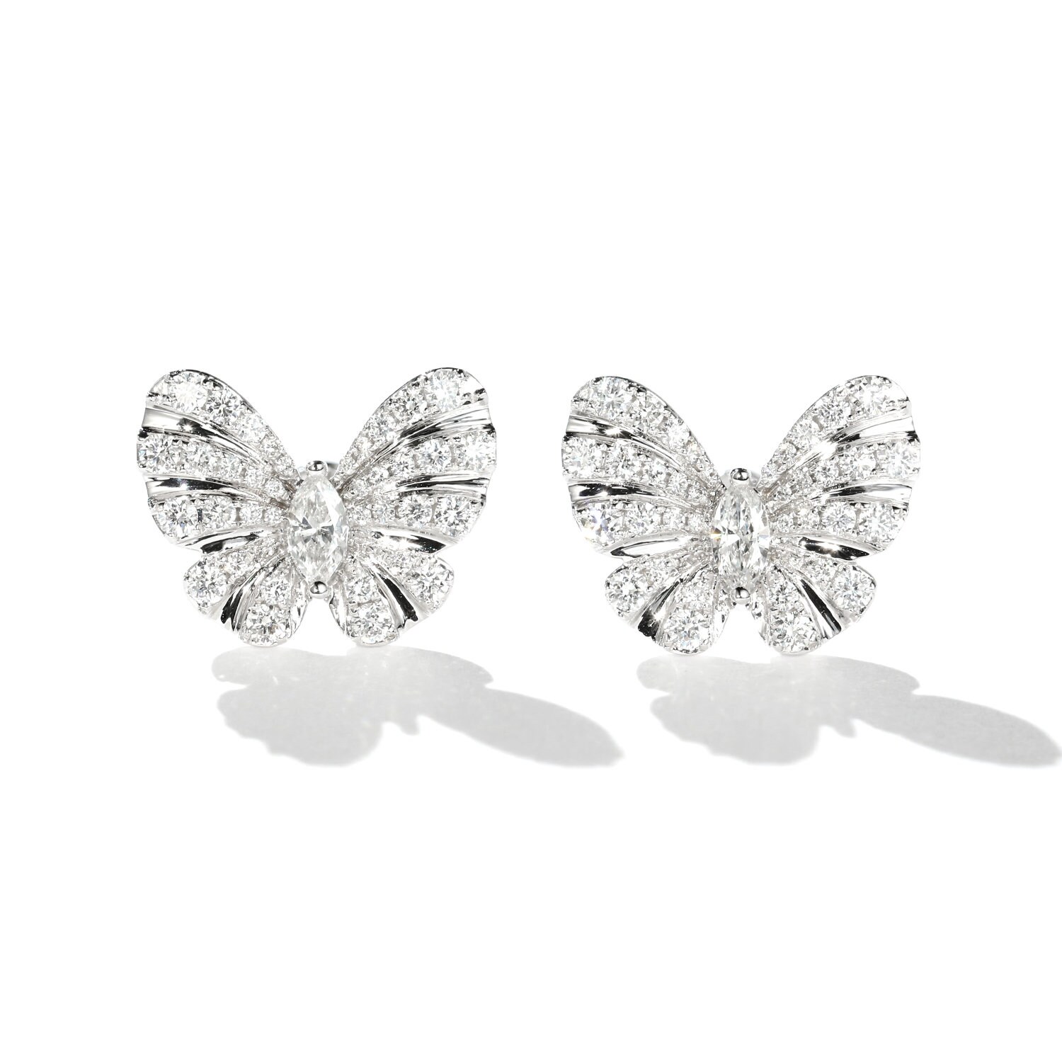 Diamond Butterfly Stud Earrings in Solid 18K Gold, Cluster Earring, Gift For Women & Girls, Holiday Gift, Customization Jewelry