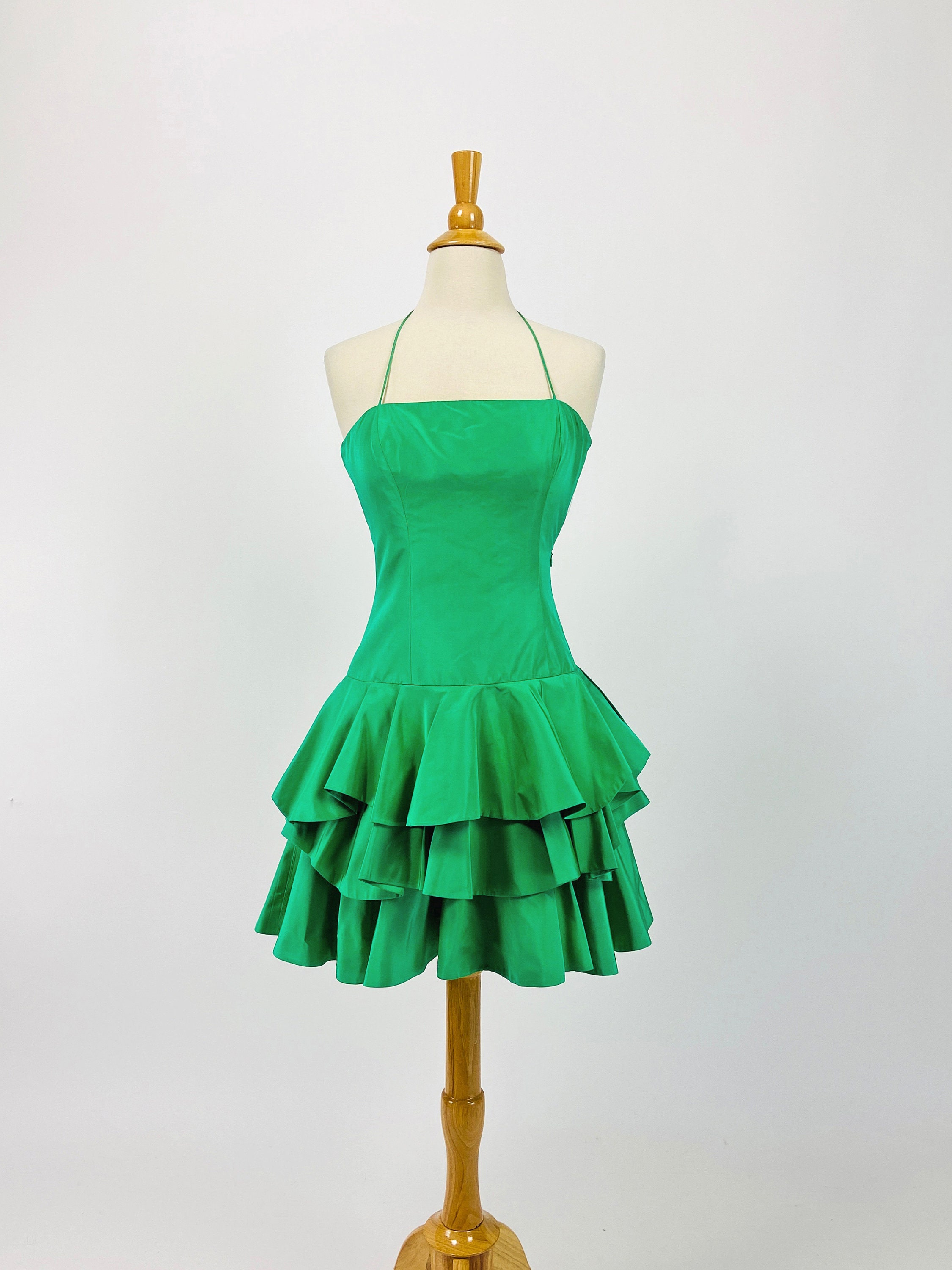 Ralph Lauren Collection Dress, Designer 80S Prom Ruffle Mini Vintage Cocktail 90S Party Xs Size 0 Us 4 Uk