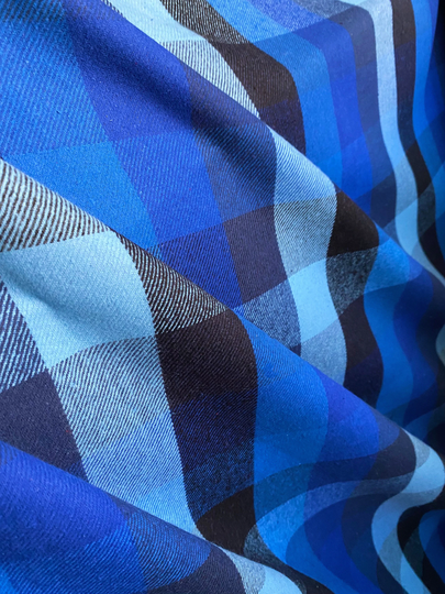 Royal Blue Plaid Wool Blend Fabric, Black Flannel Fabric, For Fall Dresses, Trenches, Coats, Printed By Yards