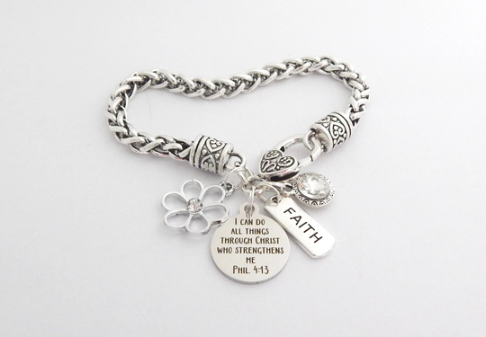 Philippians 413 Scripture Jewelry, Bible Verse Bracelet, Religious Gift, Appreciation Christian Encouragement Gift Faith