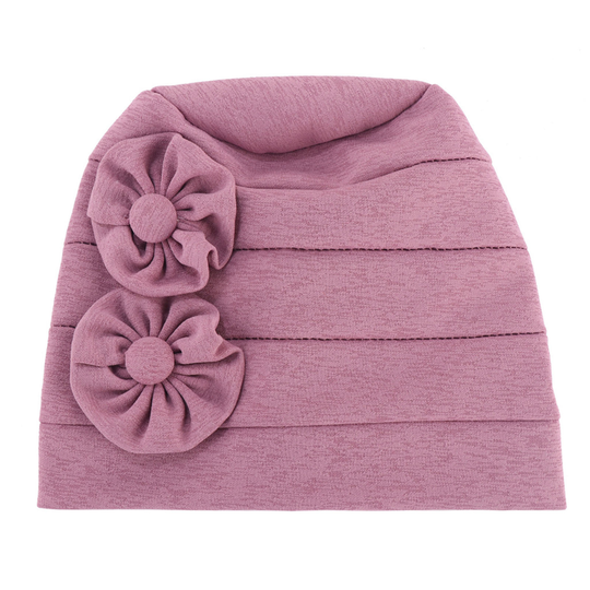 Women Beanie Solid Color Flowers Soft Elastic Linen Blend Head Wrap Hat for Daily Life - purple