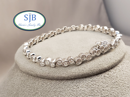 Diamond Bracelets, 14K White Gold Bracelet, Bezel Set Anniversary Stackable April Birthstone, #b271