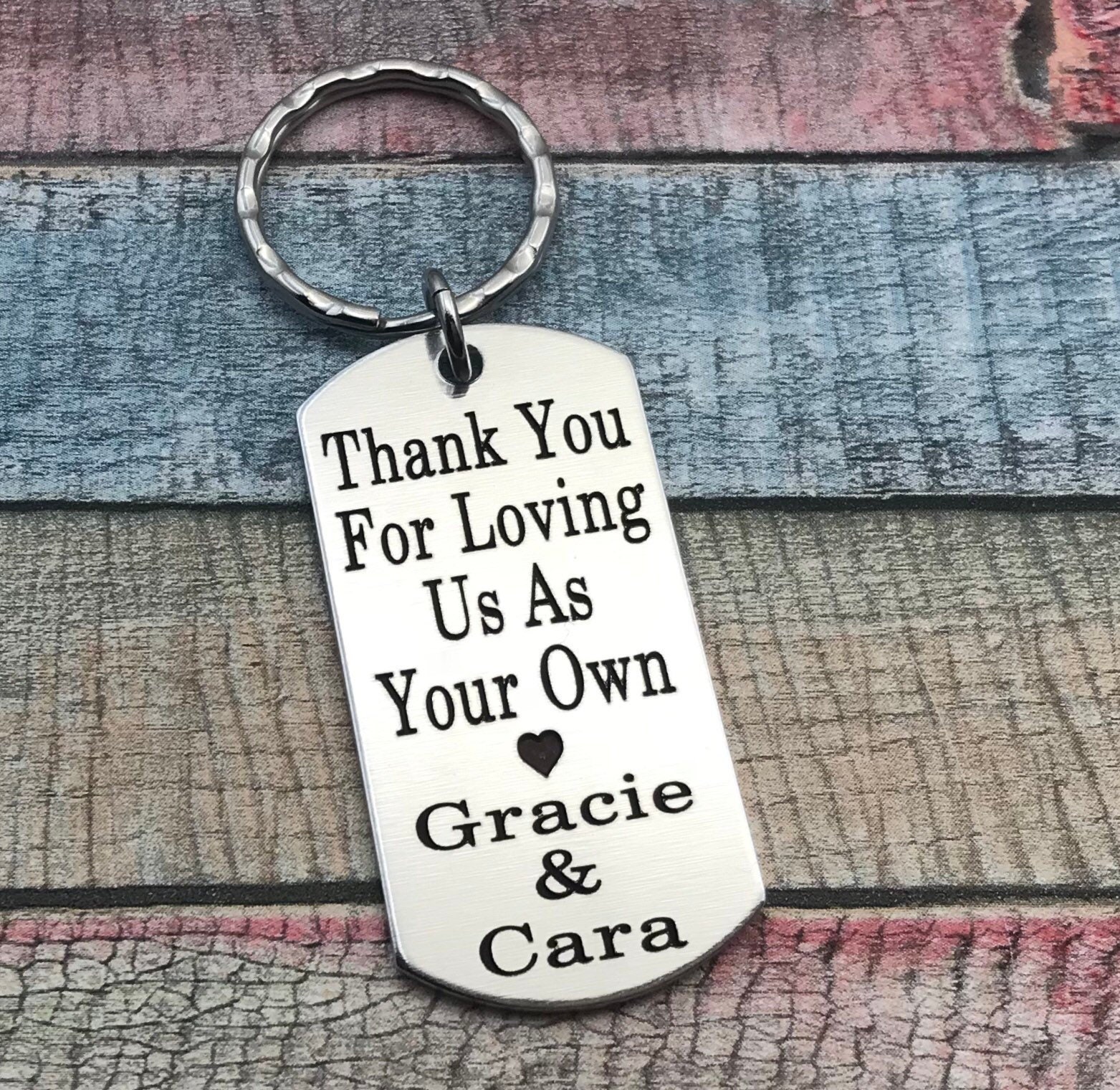 Thank You For Loving Us As Your Own, Step Dad Key Ring, Stepdad Gift, Custom Key Ring Dad, Father Gift, Engraved Chain