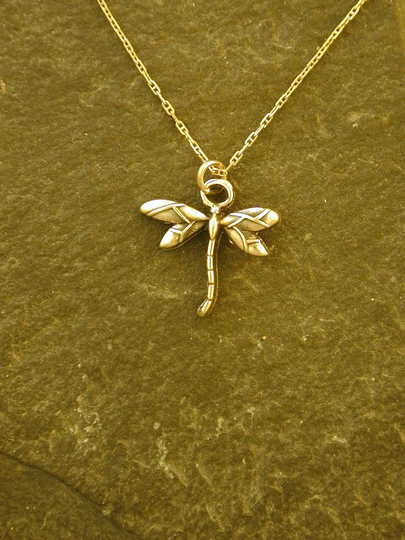 14K Gold Dragon Fly Pendant On A Chain