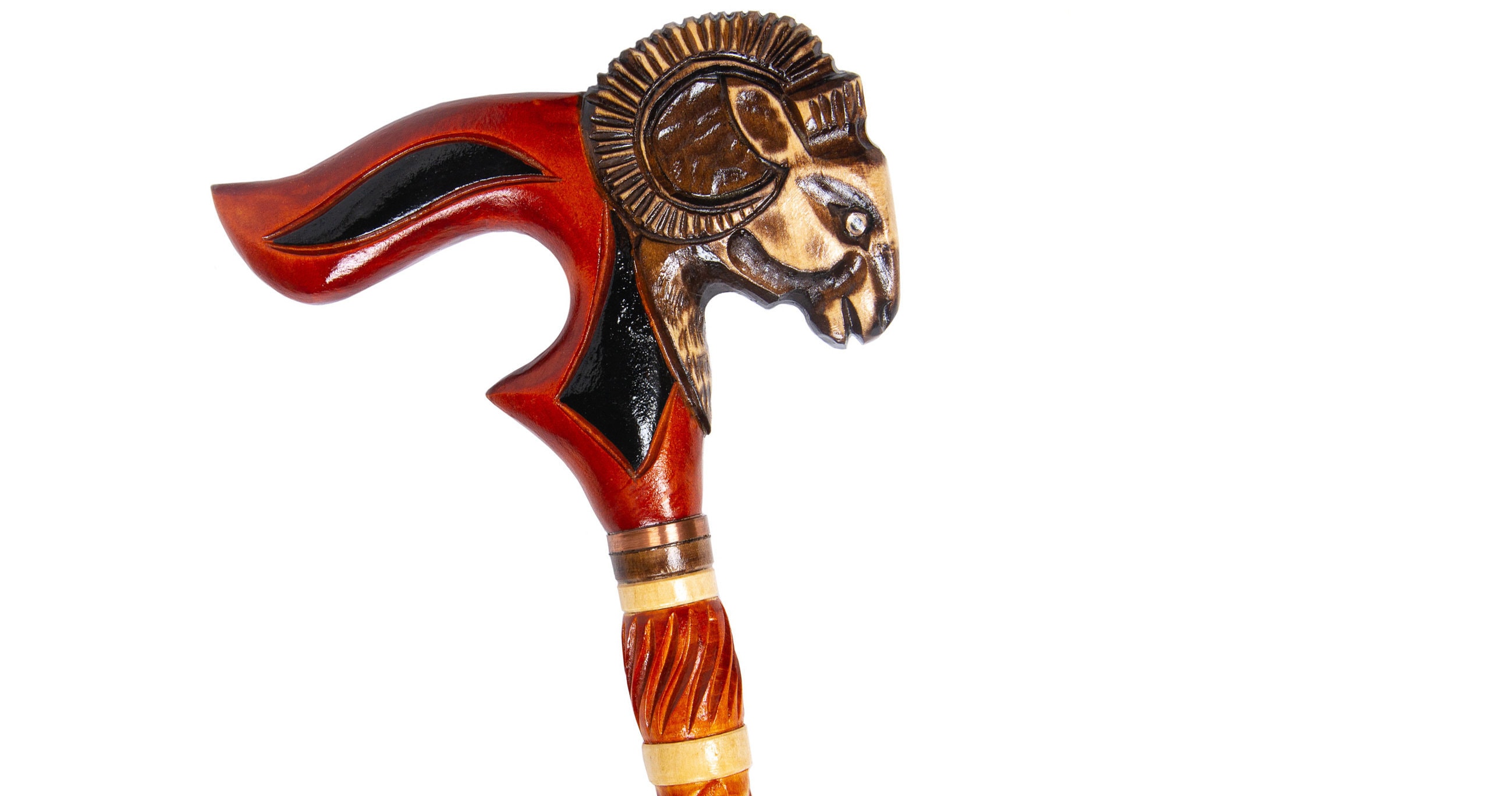 Ram Head Handmade Wooden Canes Cane Stick Hand Support Handle Walking Carved