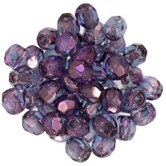 4mm Luster Transparent Denim Blue Czech Faceted Firepolish Glass Beads | 50