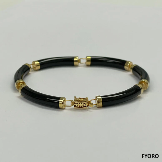 Fu Fuku Fortune Onyx Bracelet | With 14K Gold