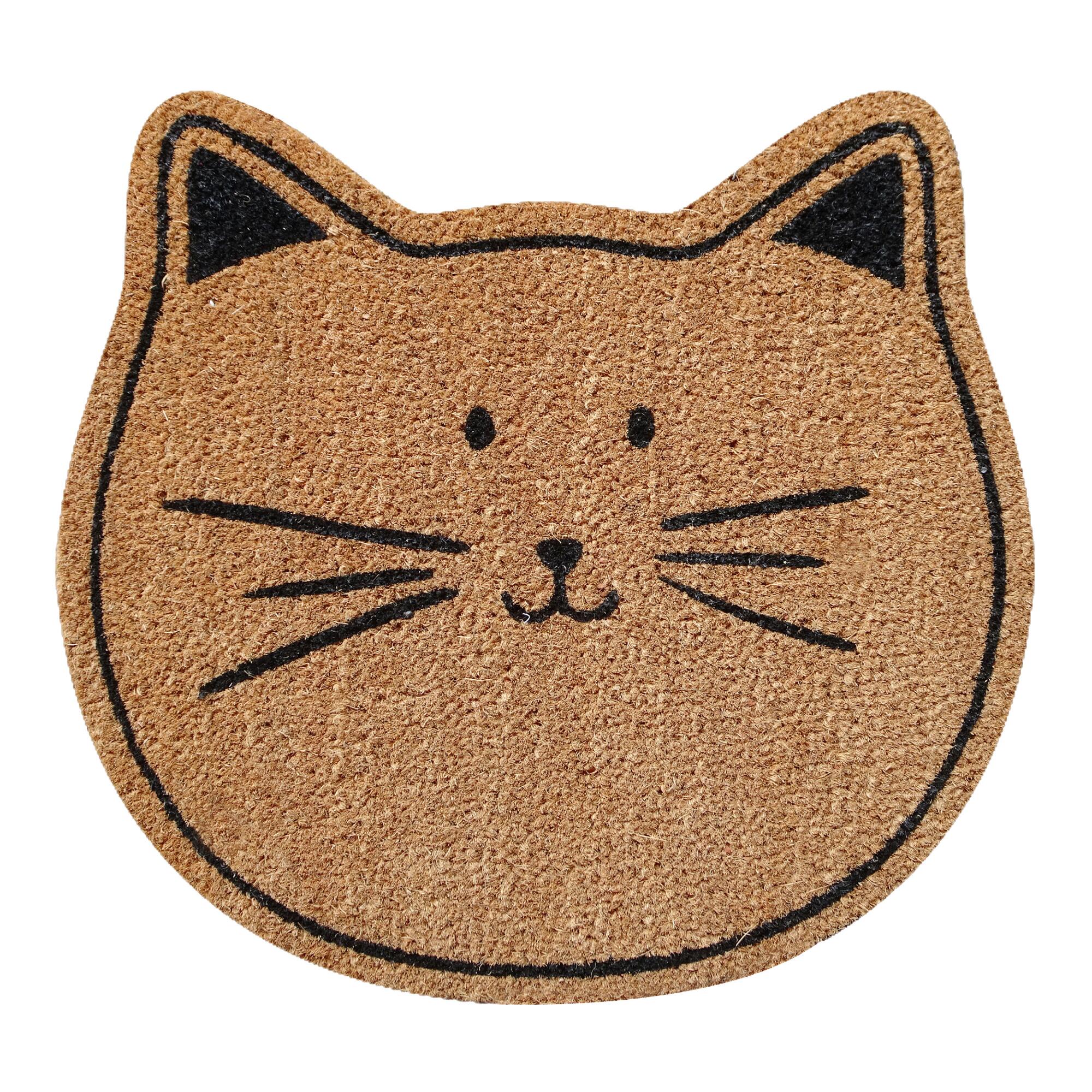 Natural and Black Cat Face Coir Doormat - Coconut Husk by World Market