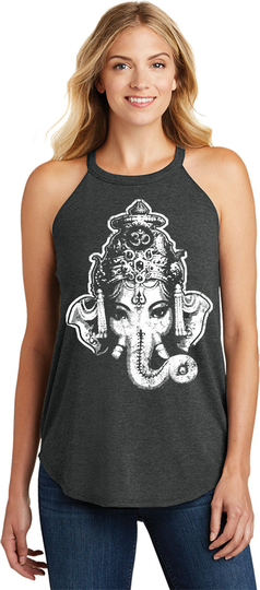 Big Ganesha Head Ladies Yoga Tri Blend Rocker Tanktop = Bigganesha-Dt137L