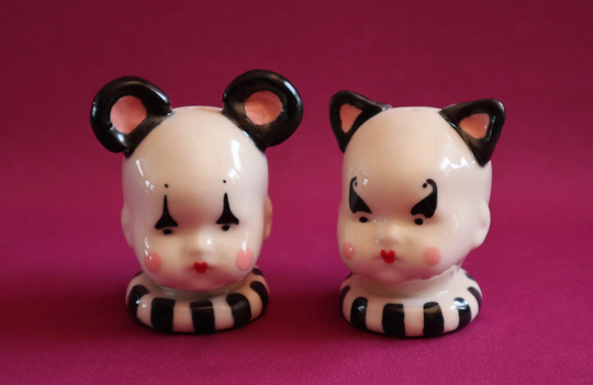 Gothic Baby Cat & Mouse Porcelain Salt Pepper Shaker, S&p, Allyson Nagel Original Designs