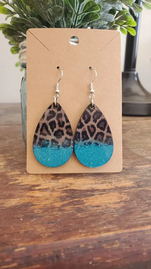Leopard & Turquoise Dangle Earrings