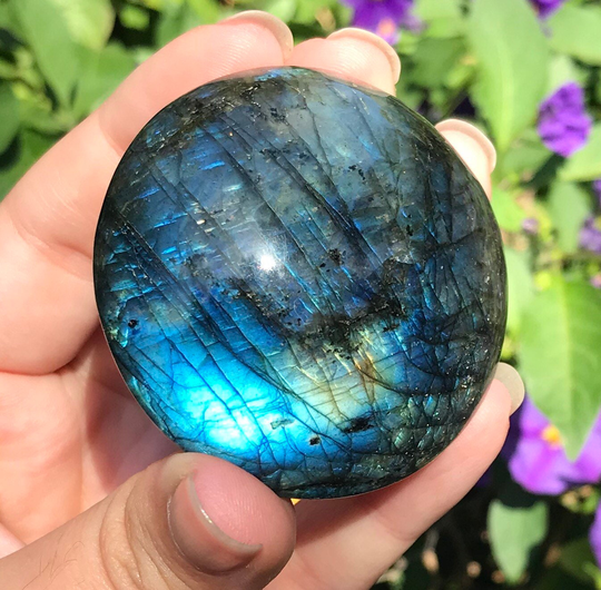 Labradorite Crystal Palm Stone Polished Sheen Blue Home Decor Flashy