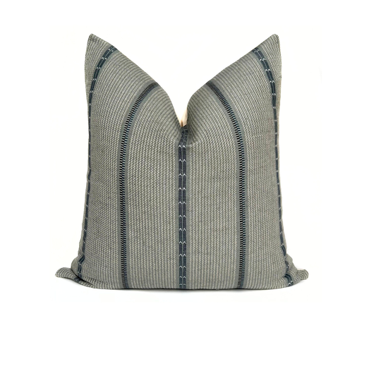 Blue Pillow Cover Linen Cotton Blend Gray Geometric Striped Square Or Lumbar Cushion Case Couch Sofa Chair Throw Decorative