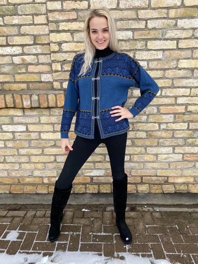 Norwegian Cardigan Blue Wool Blend Vintage Pure New Jacket Warm Sweater Scandia Size Medium