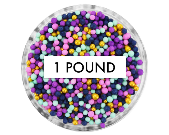 Magic Carpet Non-Pareils Blend 1 lb - Our Magic Carpet Blend Is A Mix in Orchid Purple, Light Soft Mint, Navy Blue, & Pearly Gold