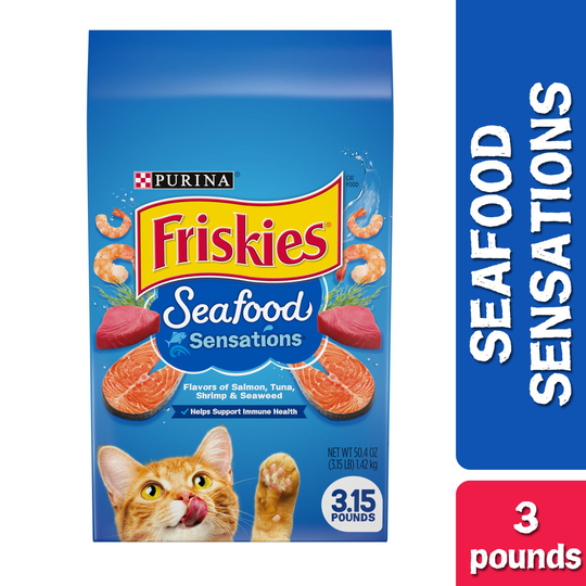 Purina Friskies Dry Cat Food Bag - Seafood Sensations, 3.15 lb