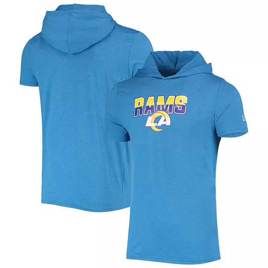 Men's New Era Heathered Blue Los Angeles Rams Team Brushed Hoodie T-Shirt, Size: Medium