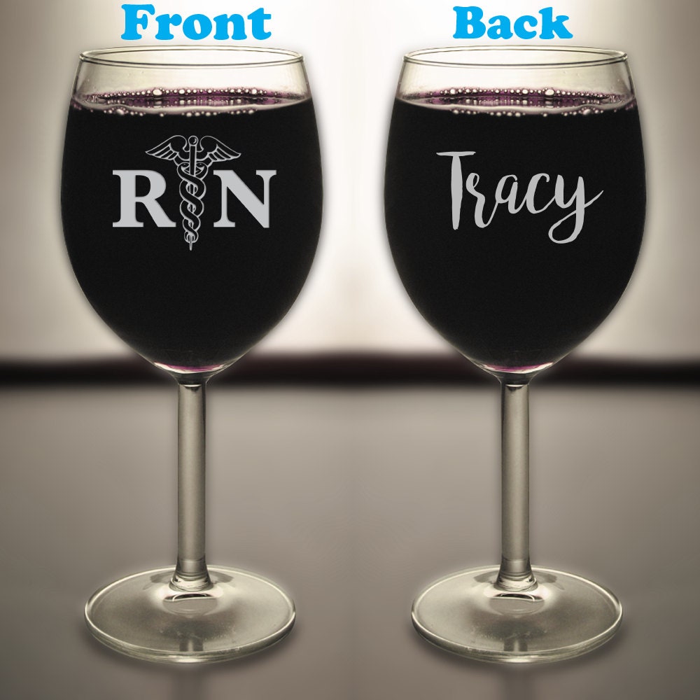 Rn Register Nurse Engraved Wine Glass Stemmed, Gift For Nurse, Birthday