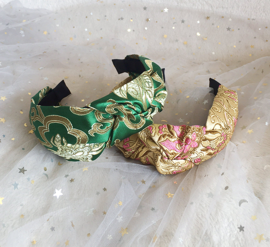 Silk Hair Band, Gold Green Headband, Silk Headband, Birthday Gift