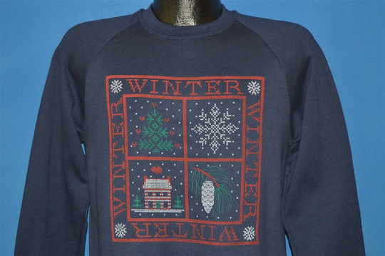 80S Winter Holiday Themed Deadstock Sweatshirt Medium