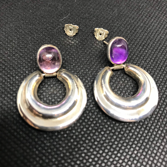 Vintage Sterling Silver & Purple Hinged Door Knocker Earrings
