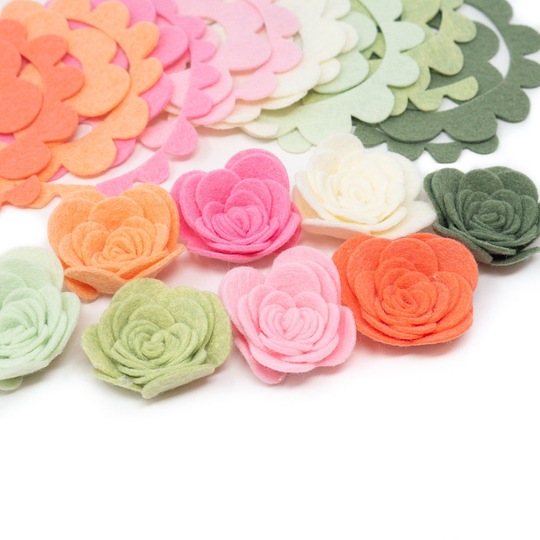 16 Large Wool Blend Felt 3D Roses Die Cut Applique Flowers - Sorbet