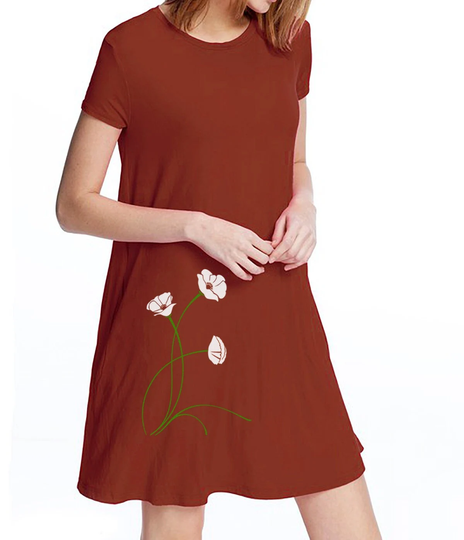 Poppies, Tomato Red Swing Dress, Bamboo Short Sleeve Twirling Gift For Her