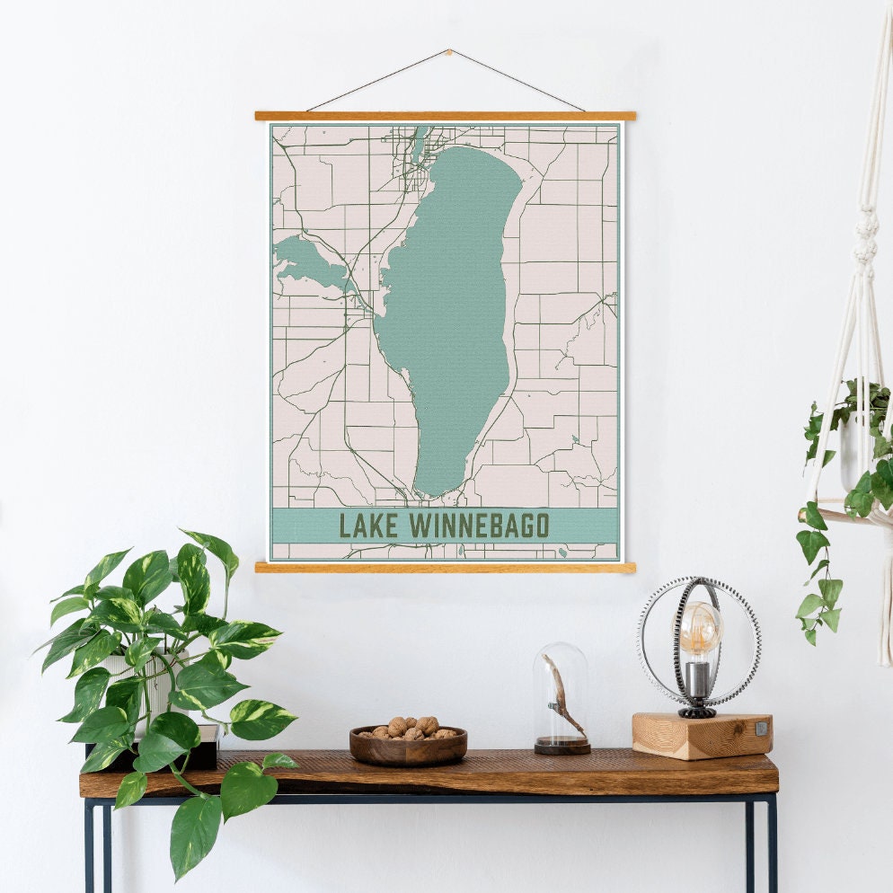 Lake Winnebago Wisconsin Map Print | Magnetic Poster Frame Printed Marketplace