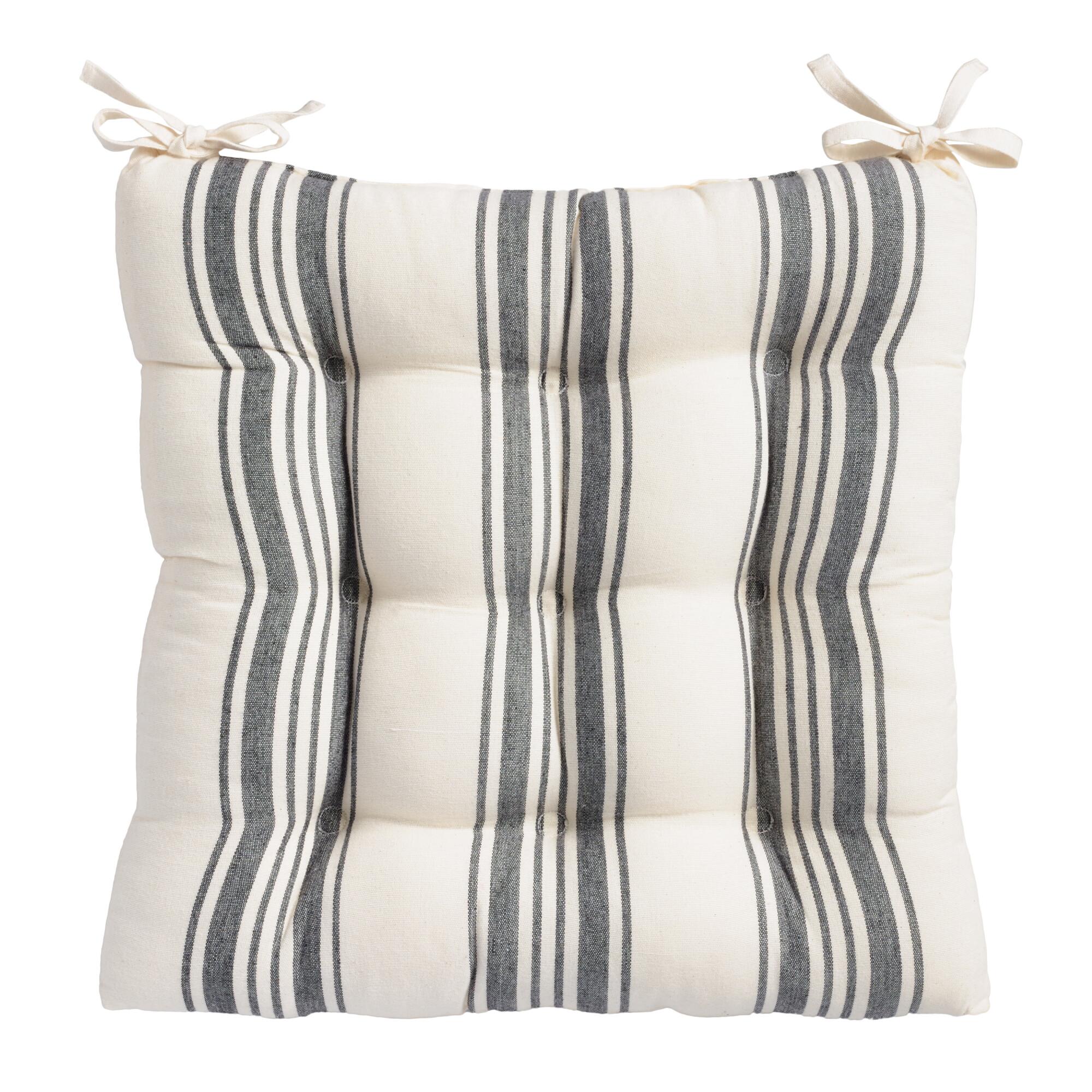 Black Villa Stripe Chair Cushion - Cotton - Chair Cushions by World Market