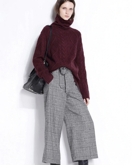 Pure Wool Cashmere Blend Sweater/Fashionable Turtleneck Women Tan S - Xl