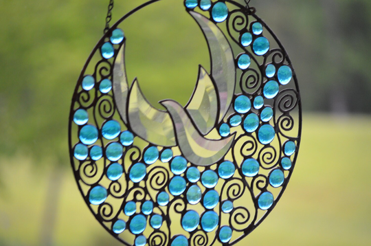 Religious Stained Glass Window. 12" Round. "Fly Away'