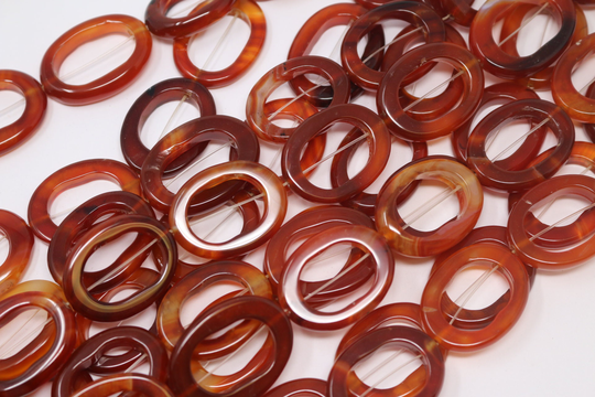 28x35mm Natural Oval Smooth Round Ring Carnelian Bead Strand 15.5 Inches Long