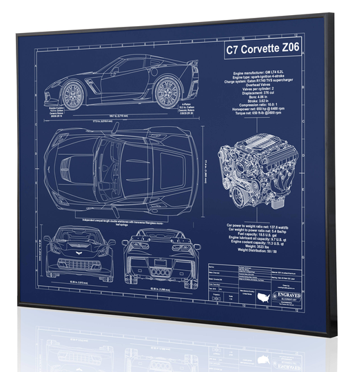 Chevrolet Corvette C7 Z06 Laser Engraved Wall Art Poster. On Metal, Acrylic Or Wood. Custom Car Art, Poster, Sign Best Guy Gift