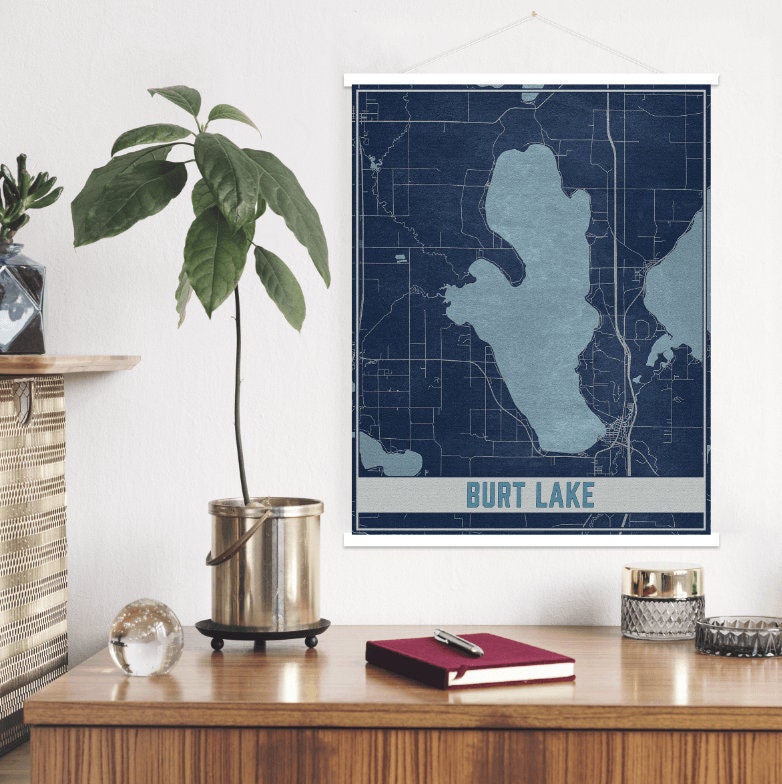 Burt Lake Michigan Map Print | Magnetic Poster Frame Printed Marketplace