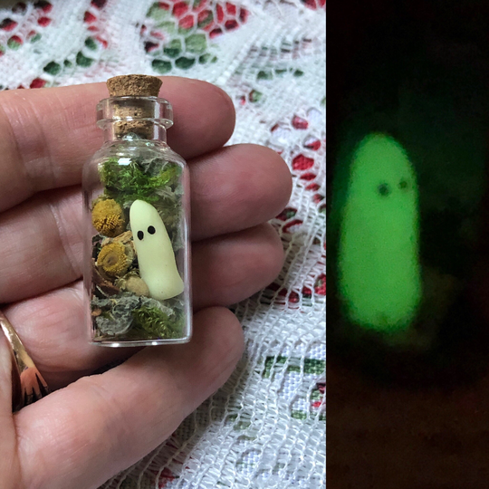 Spell Spirit Ghost Miniature Jar Choose Your Spell With Glow in The Dark Sculpted Ghost & Dried Florals Herbs
