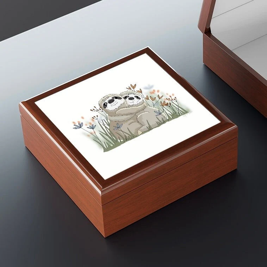 Sloth Jewelry Box, Hug Treasure Wooden Keepsake Trinket Gift