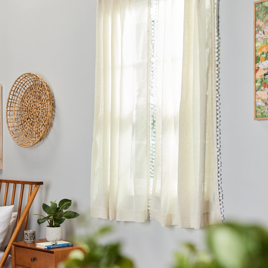 allen + roth 63-in Linen Polyester Blend Light Filtering Back Tab Single Curtain Panel in Off-White | X854.23663ZBG