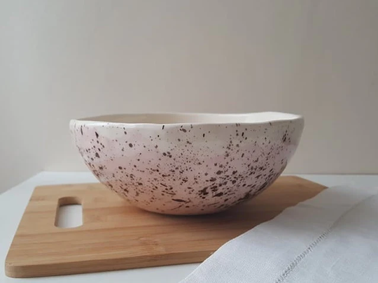Pink & Speckled Large Bowl, Deep Wide Handmade Oversized Pottery Tableware