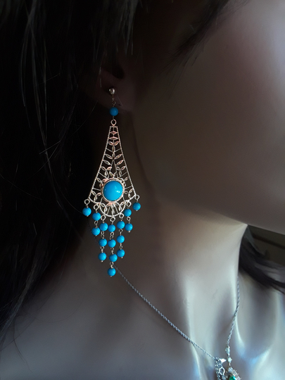 14K Gold Sleeping Beauty Turquoise Dangle Stud Earrings Italy