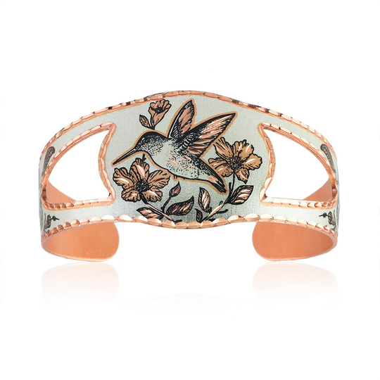 Hummingbird Cuff Bracelet, Copper With Flowers Boho Style Best Friends Gifts