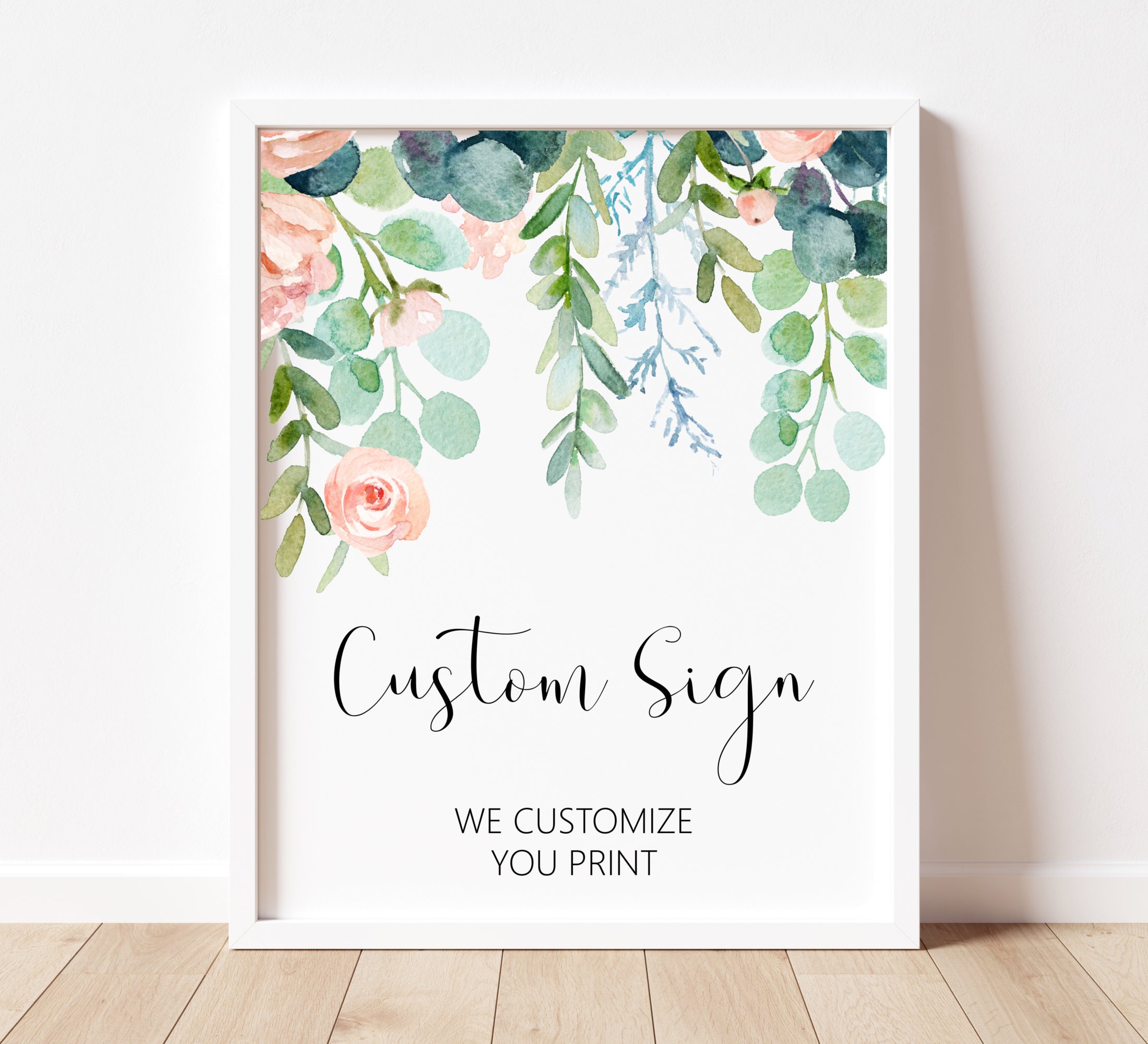 Custom Sign Boho Baby Shower Bridal Birthday Greenery Eucalyptus Floral Instant Download B85 C73