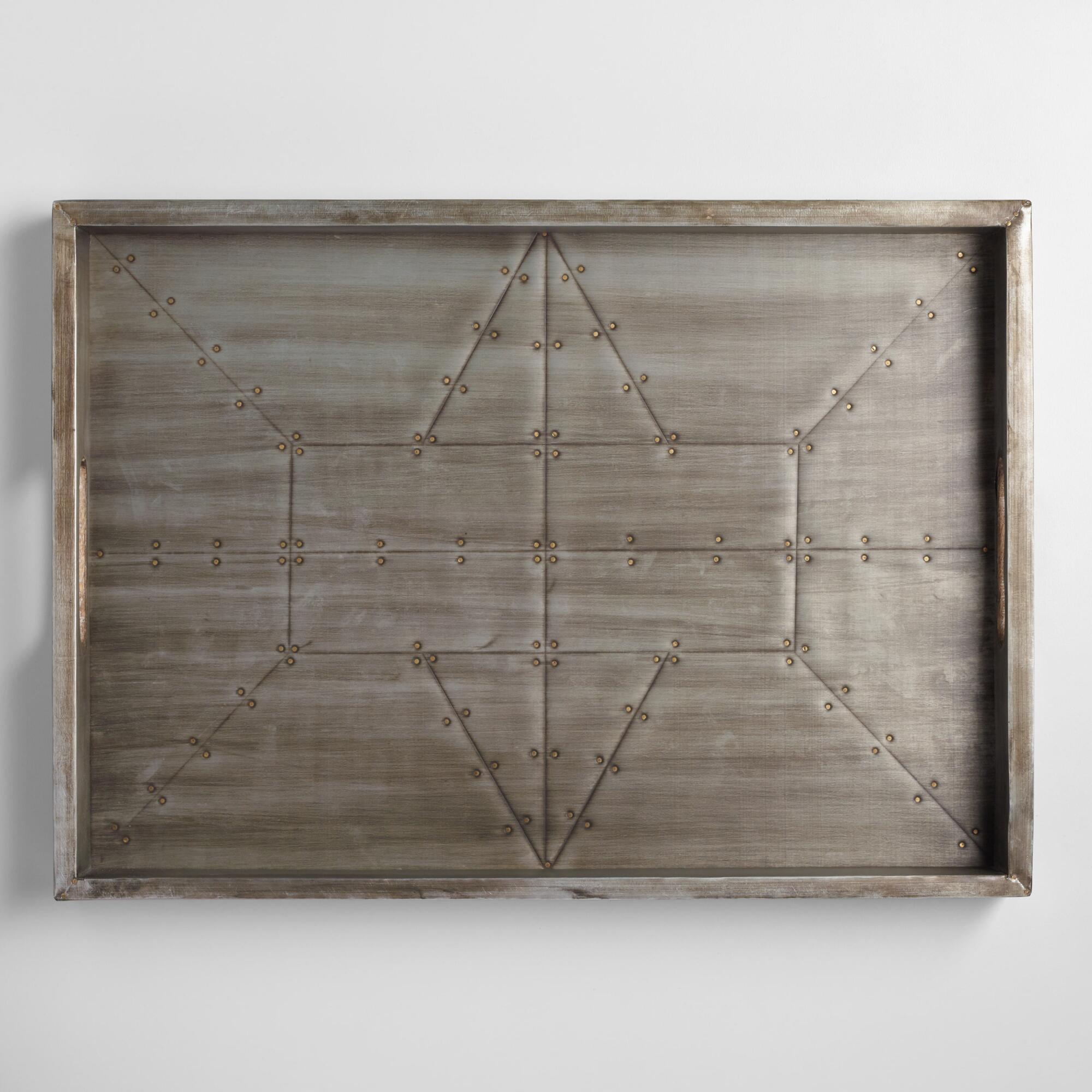 Industrial Wood And Metal Serving Tray: Gray/Metallic by World Market