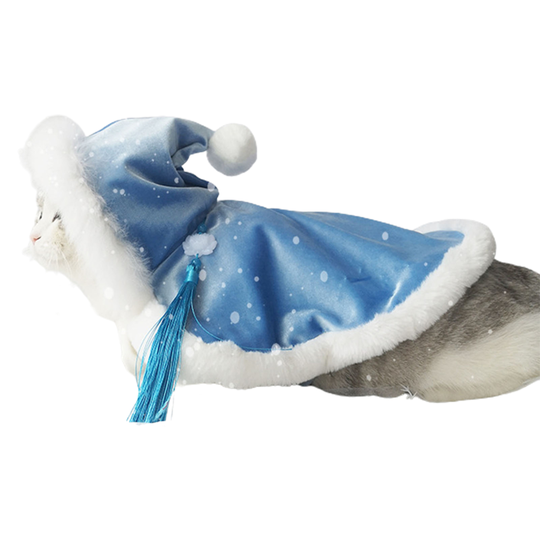 Easy to Wear Pet Cloak Thicken Blended Faux Fiber Fabric Pet Costume Poncho Cape with Hat for Home - blue, m