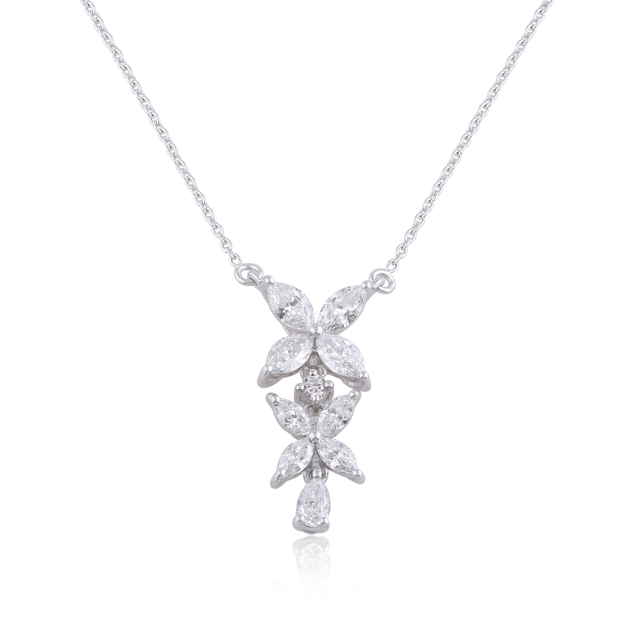 On Sale Natural Marquise Diamond Floral Pendant 14K White Gold Chain Necklace Handmade Jewelry Anniversary/Birthday Gifts For Her