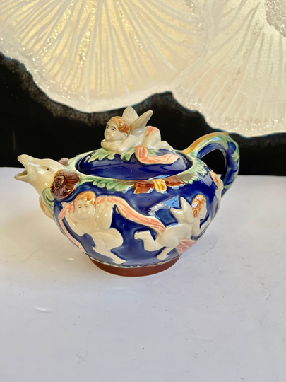 Vintage Ceramic Cherubs Angels Ram Collectible Teapot