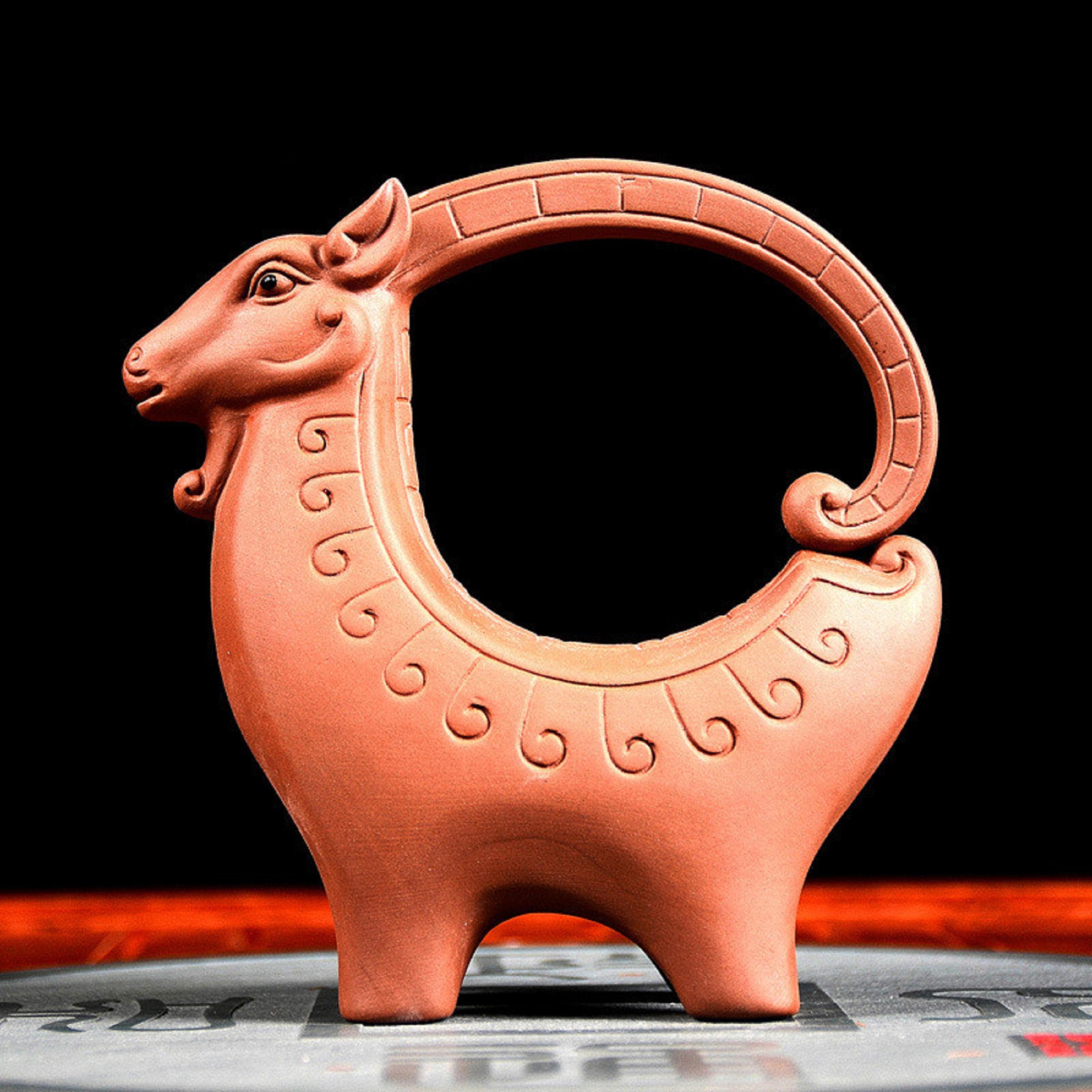Tea Pet | Tibet Nepal Ceramics Clay Pottery Zisha Yixing Tea Play Set Decoration Pot Figures Ram Sheep Horns Sculpture Status