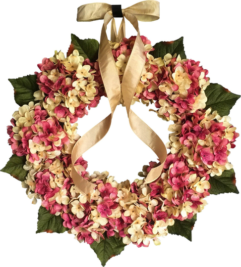 Pink Wreaths | Hand Blended Spring Hydrangea Wreath & Cream Colors Shabby Chic Decor Door Everyday